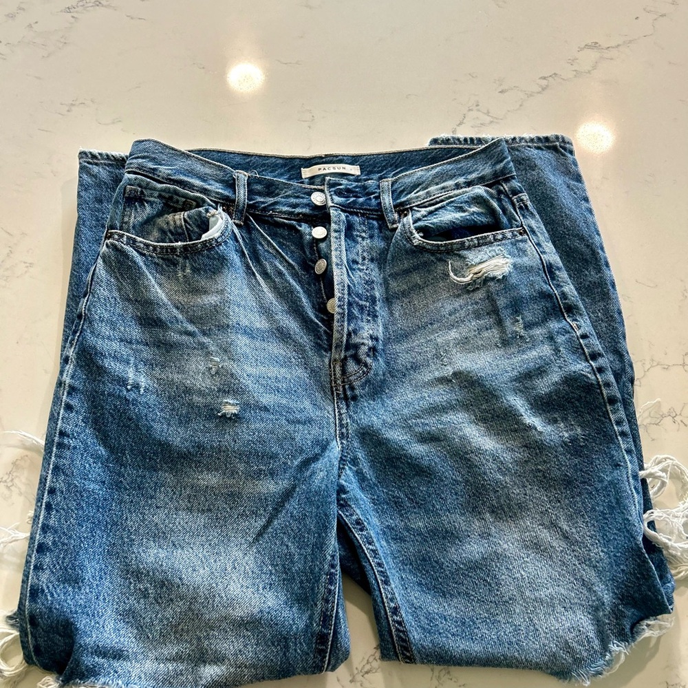 PacSun Classic Ultra High Rise Distressed Button Denim Jeans - Women’s Size 28